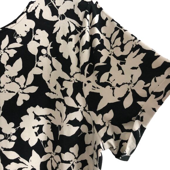 J. Jill Women's Dress Size L Floral Black White Short Sleeve Stretch - Picture 10 of 11